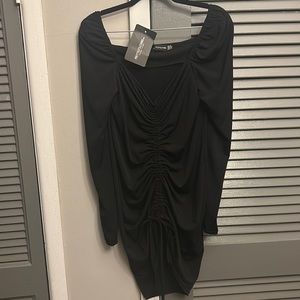 Pretty little thing • ruched front long sleeve dress • black • size 12